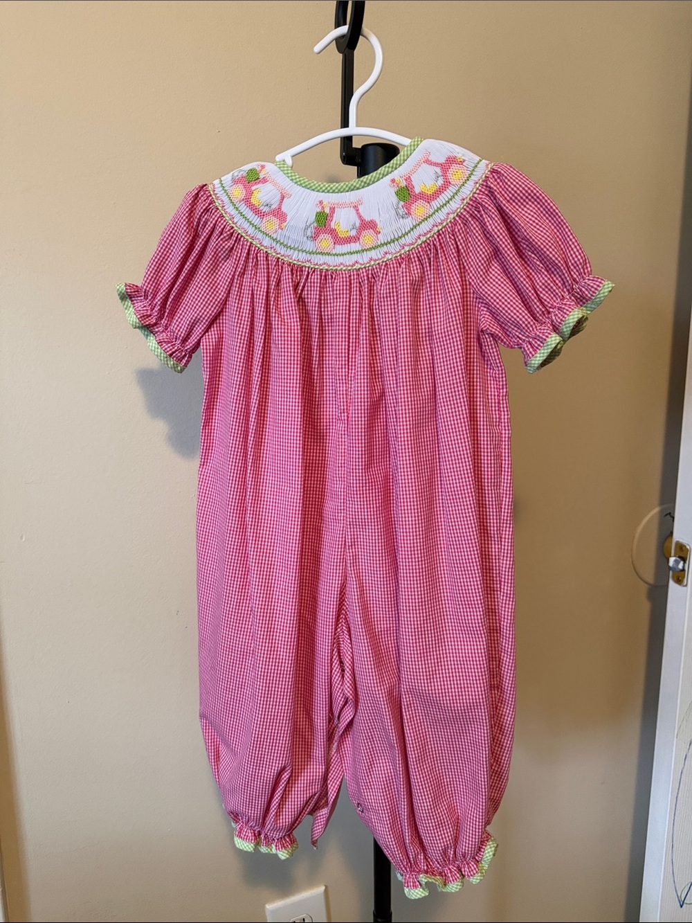 Pink Smocked Girls One-Piece Romper